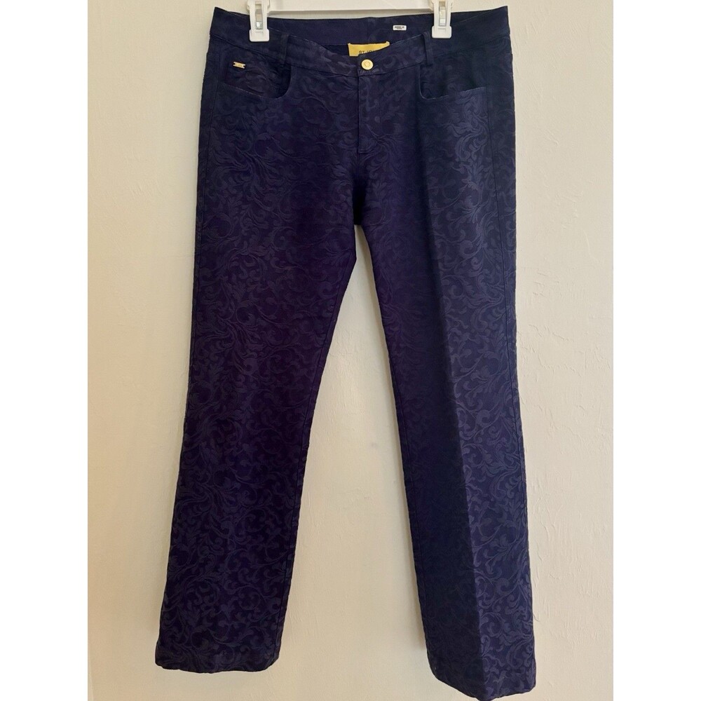 St John Yellow Label Jacquard Pants Trouser Navy Damask Scroll Fall 2010 Size 8